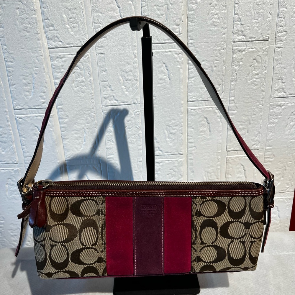 Coach Vintage Y2K Signature Canvas Shoulder Bag in Brown and Burgundy